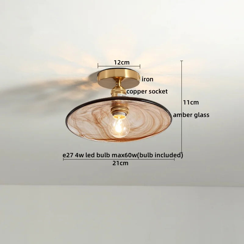 Amber Glass LED Ceiling Lights Modern Home Lighting Copper Socket