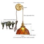Tiffany Glass LED Wall Lamp Pull Chain Switch Vintage Copper Wall Lights