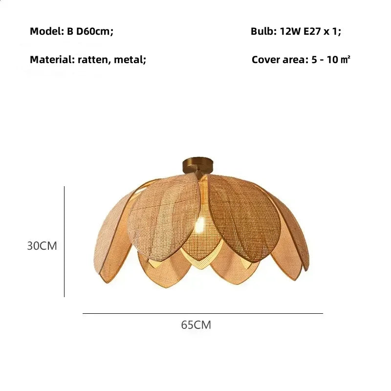 Wabi Sabi Rattan Pendant Lights for Dining Room - Petal Design LED Droplight