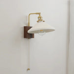 Walnut Ceramic LED Wall Lamp Pull Chain Switch - Modern Bathroom Mirror Light