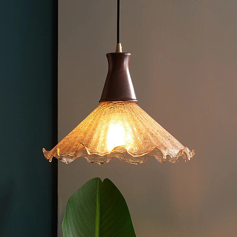 Wood Glass LED Pendant Lights Modern Hanging Lamp for Kitchen Living Room