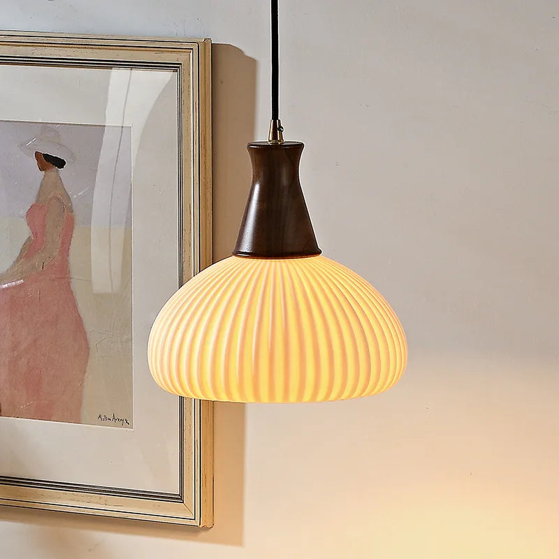 Ceramic Wood LED Pendant Lights Modern Hanging Lamp for Home Decor