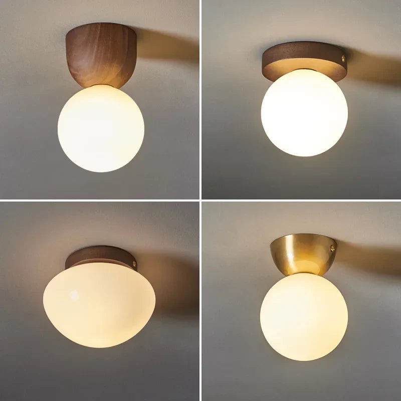 Walnut Glass LED Ceiling Lamp for Modern Living Room Art Decoration
