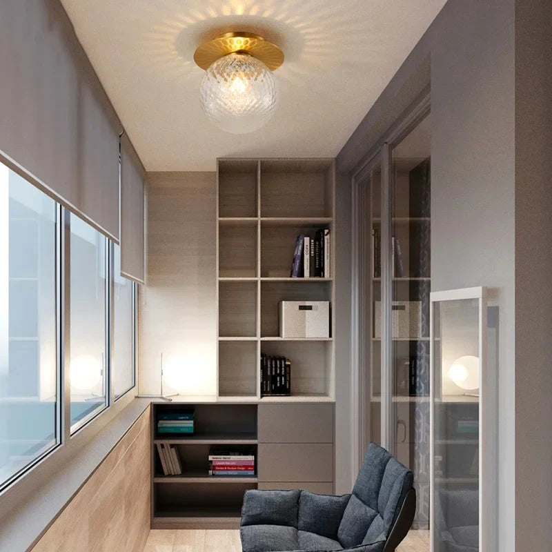 Iron Glass LED Ceiling Lamp Ball Shape Modern Living Room Light Fixtures