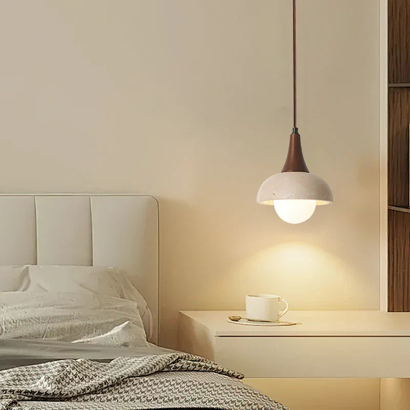 Afralia™ LED Pendant Lamp White Glass Ball Yellow Travertine Hanging Light