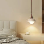 Afralia™ LED Pendant Lamp White Glass Ball Yellow Travertine Hanging Light