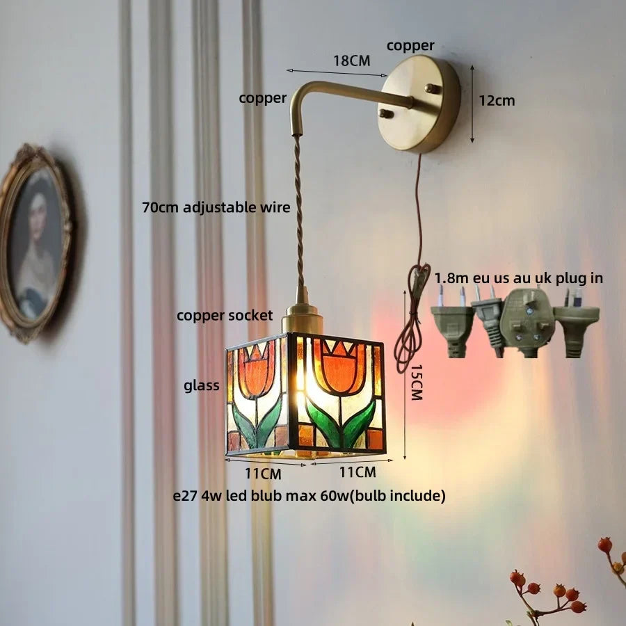 Tiffany Glass LED Wall Light Fixture for Home & Restaurant Décor