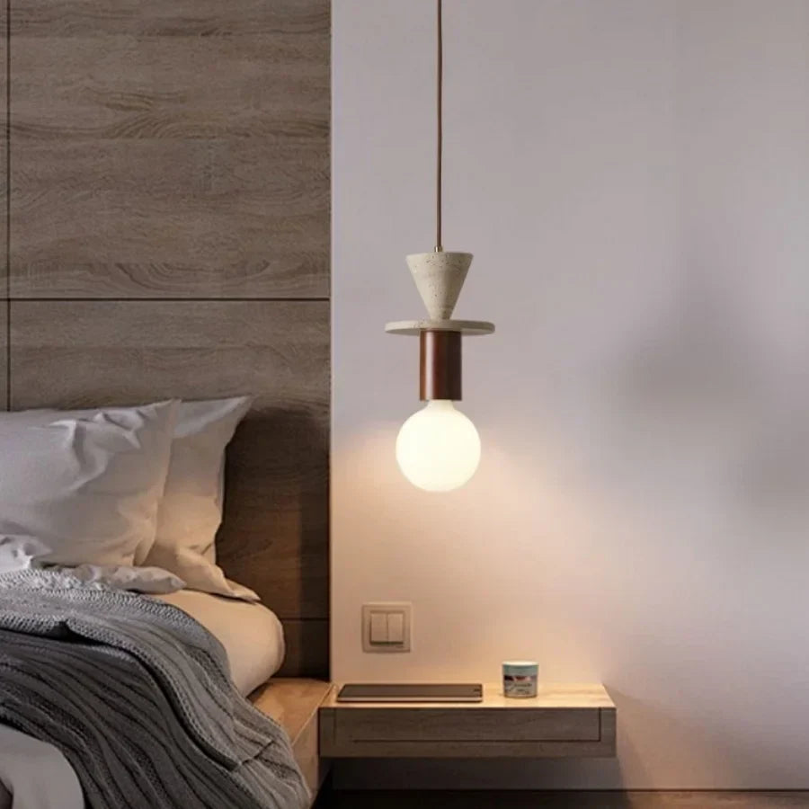 Afralia™ Yellow Travertine LED Pendant Lights Stone Modern Hanging Lamp for Dining Room