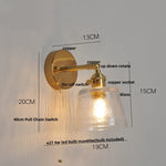 Clear Glass LED Wall Lights Brass E27 Pull Chain Switch Bedside Lamp