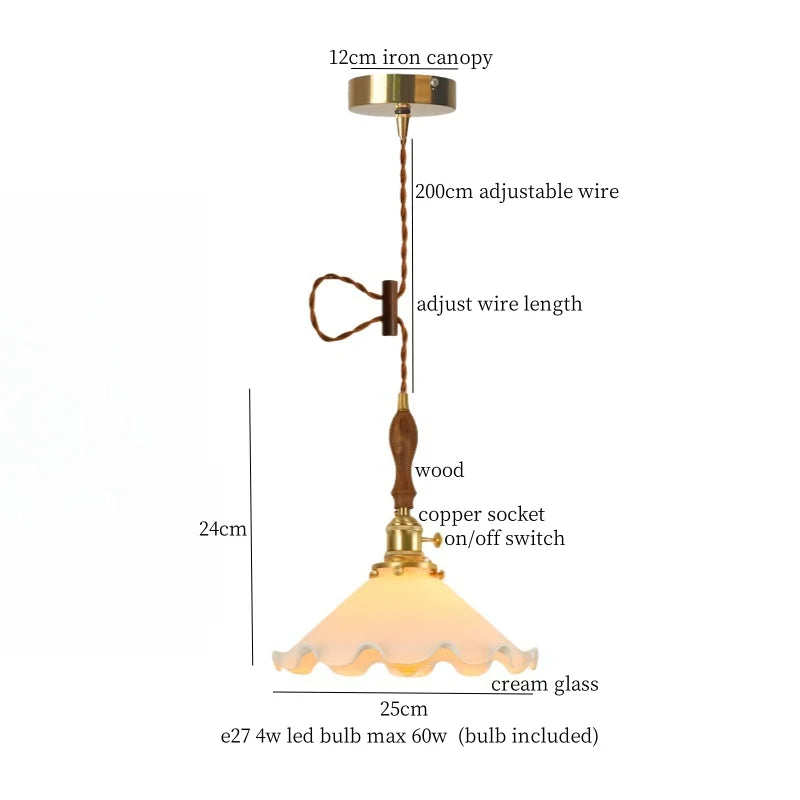 Cream Glass LED Pendant Lamp - Nordic Minimalist Brass Hanging Light