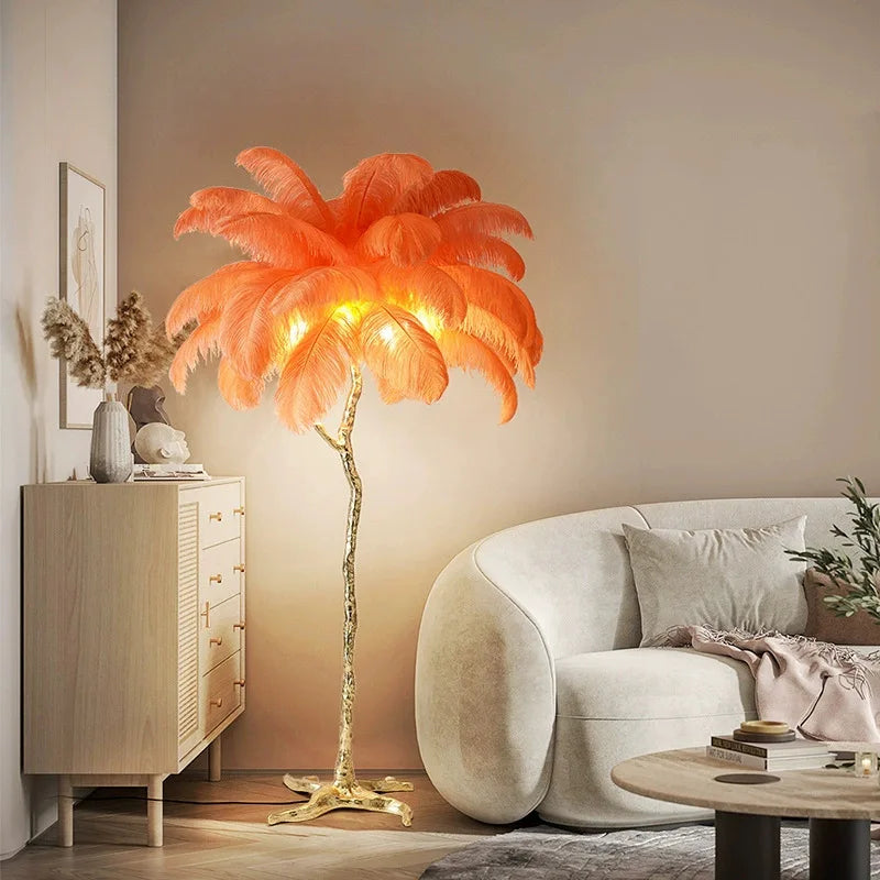 Elegant Feather Floor Lamp with Adjustable Bulbs for Stylish Home Decor