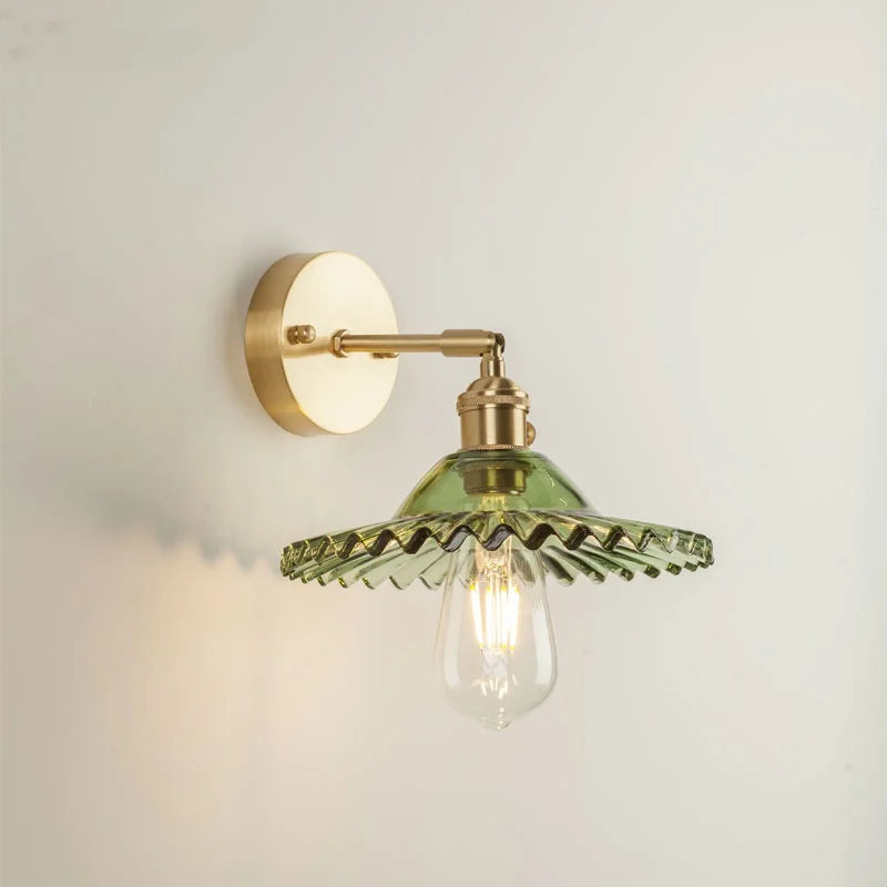 Afralia™ Green Glass LED Wall Light Fixture | Modern Nordic Pull Chain Lamp