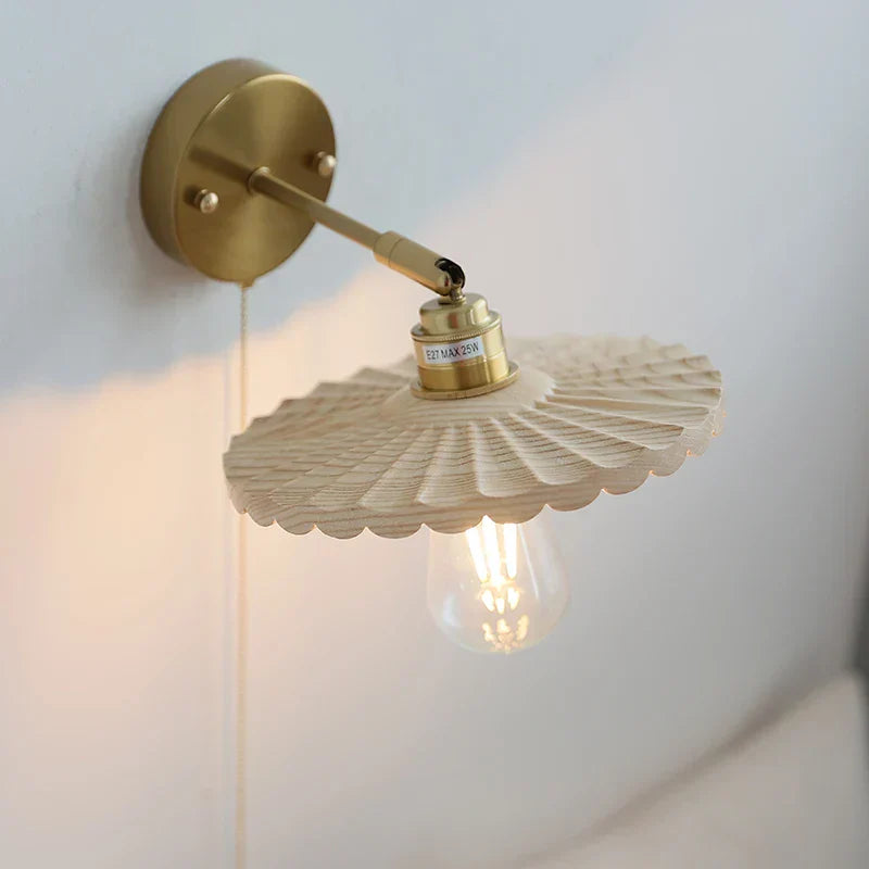 Ash Wood LED Wall Lights Living Room Porch Stair Nordic Modern Up Down Rotate Pull Chain Switch Bedside Lamp