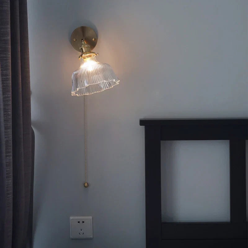Glass Rotate Copper Wall Sconce | Pull Chain Switch LED Light Fixture