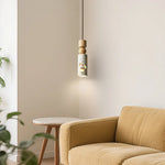 Afralia™ LED Terrazzo Pendant Lamp White Stone Wood Hanging Light