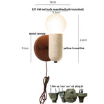 Wood & Travertine LED Wall Sconce with Pull Chain Switch