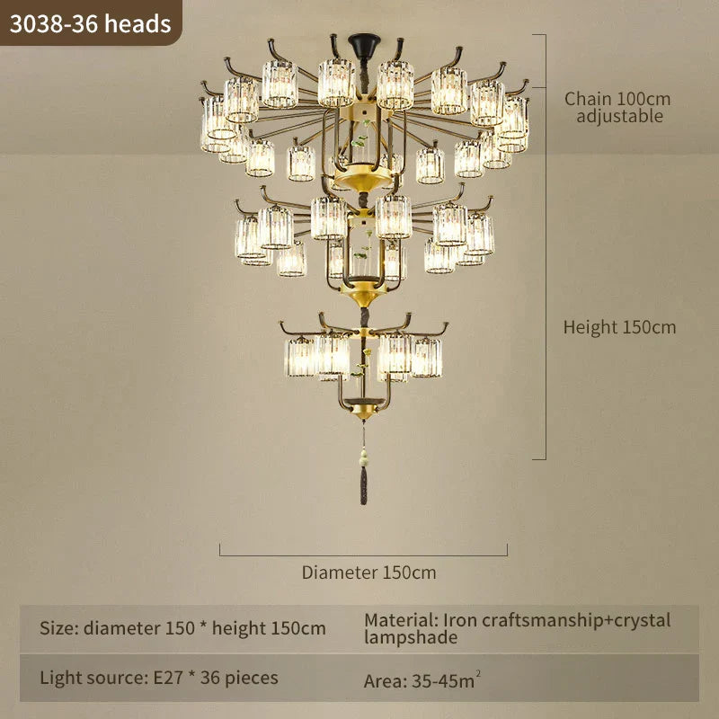Luxury Copper Jade Chandelier for Middle Floor Living Room