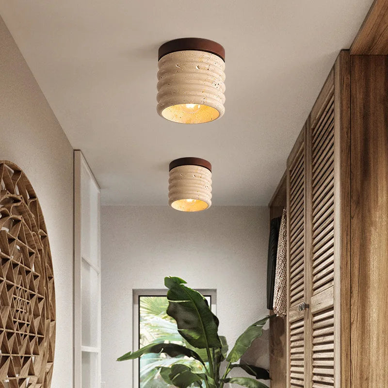 LED Wood Yellow Travertine Ceiling Light - Modern Style for Home Decor