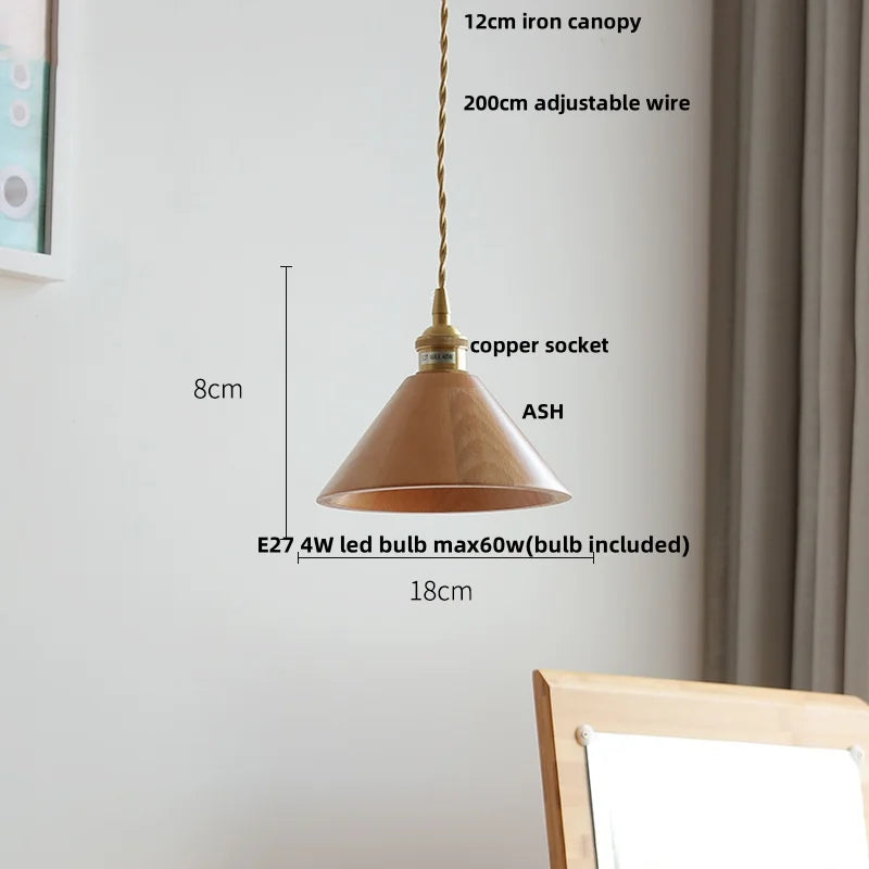 Ash Wood LED Pendant Lamp Adjustable Hanging Lights Luminaire