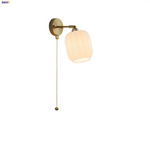 White Glass LED Wall Light with Pull Chain Switch, Japanese Style Hallway Lamp