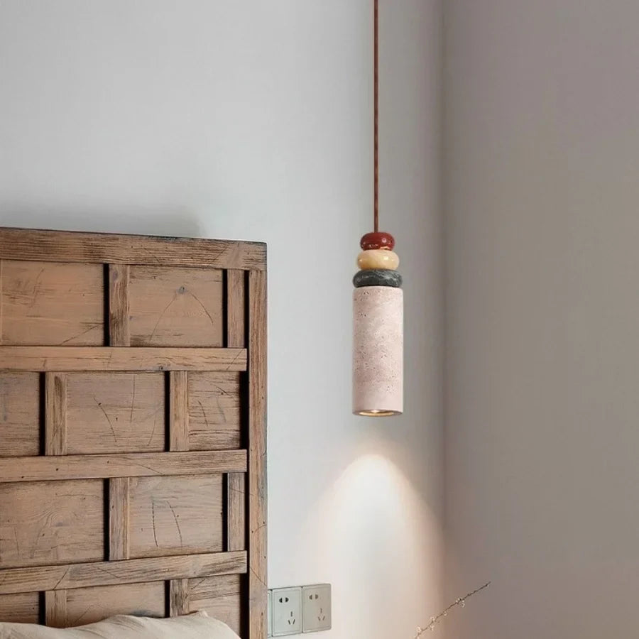 Afralia™ Colorful Stone LED Pendant Light - Nordic Modern Yellow Travertine Wood Canopy