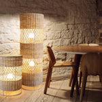 Hand-woven Rattan Floor Lamp: Retro Style for Living Room, Bedroom, Office, Hotel