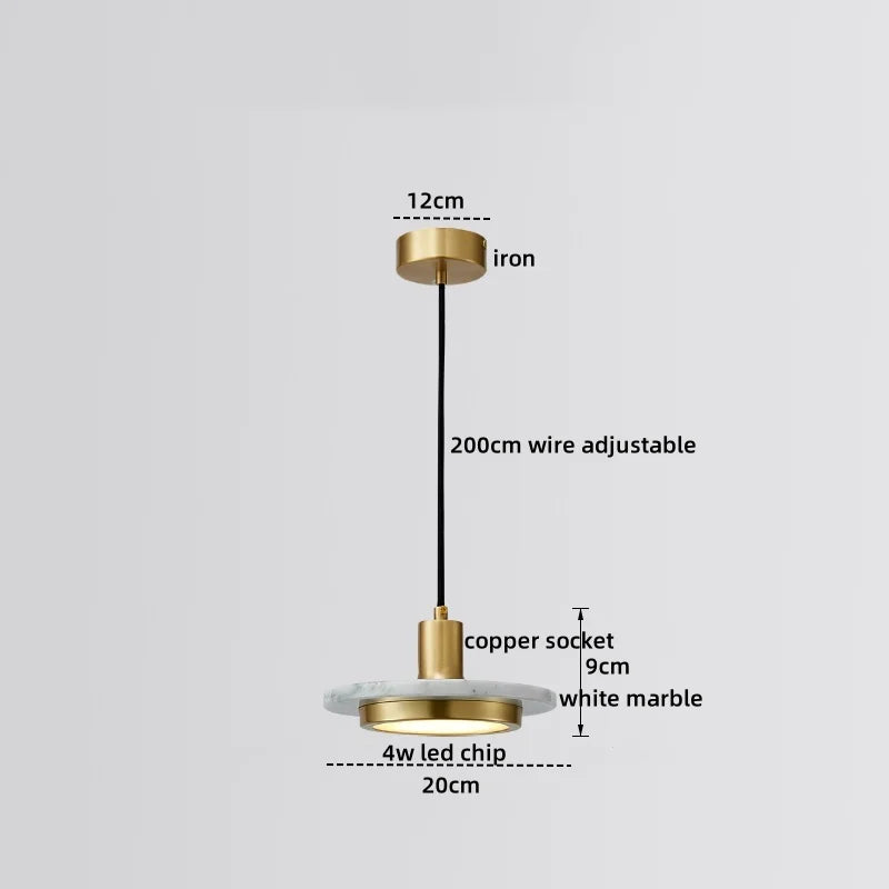 Marble Copper LED Pendant Light - Modern Hanging Lamp Chandelier