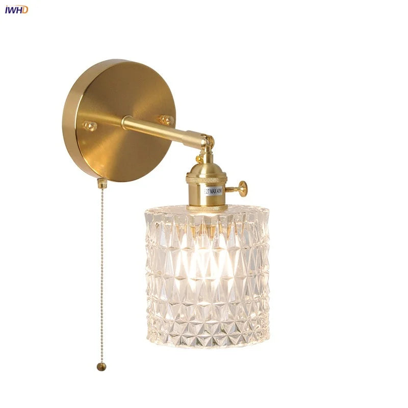 Brass E27 LED Wall Sconce Pull Chain Switch Stair Light Fixtures