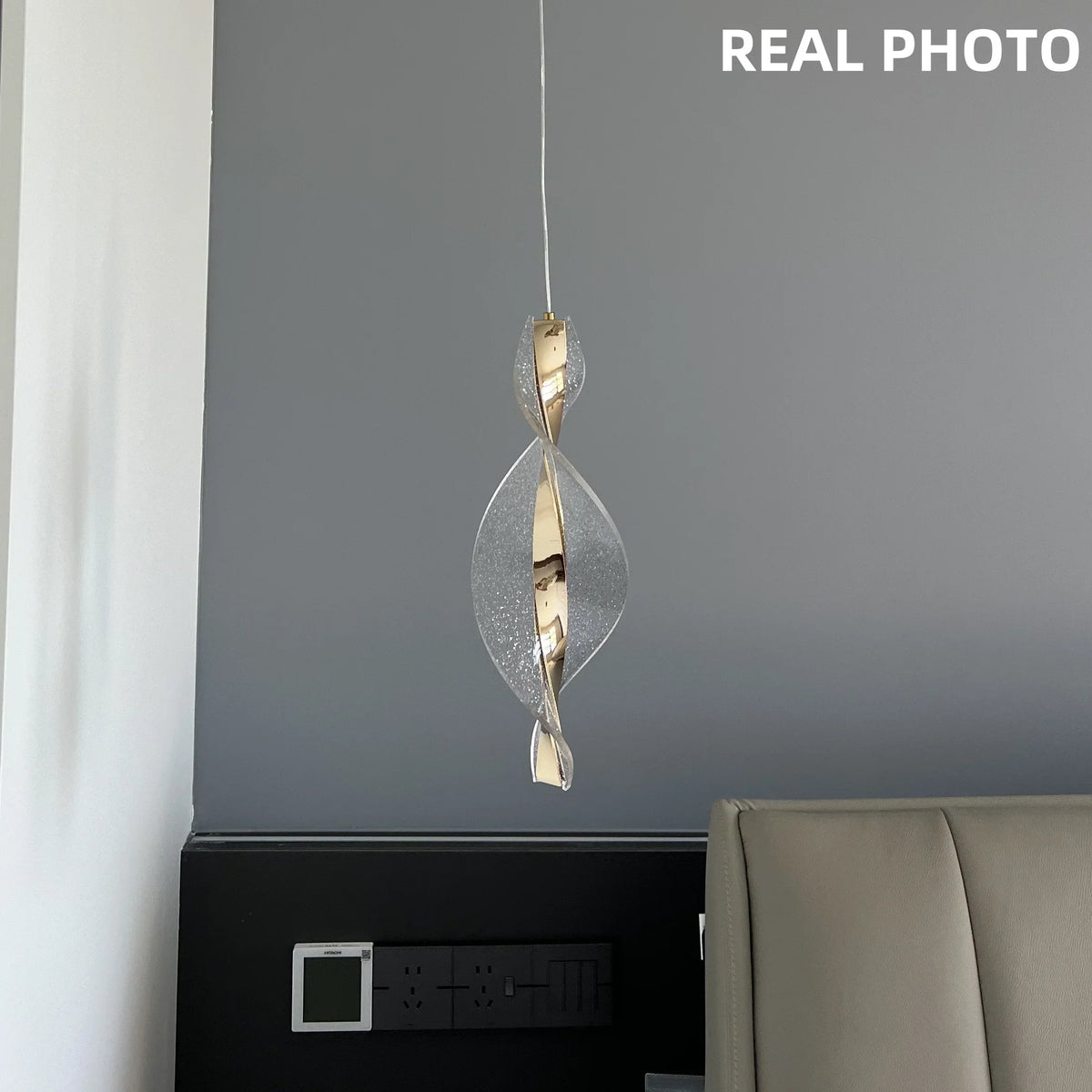 Spiral Gold LED Chandelier Acrylic Pendant Lights for Modern Bedside Stairs