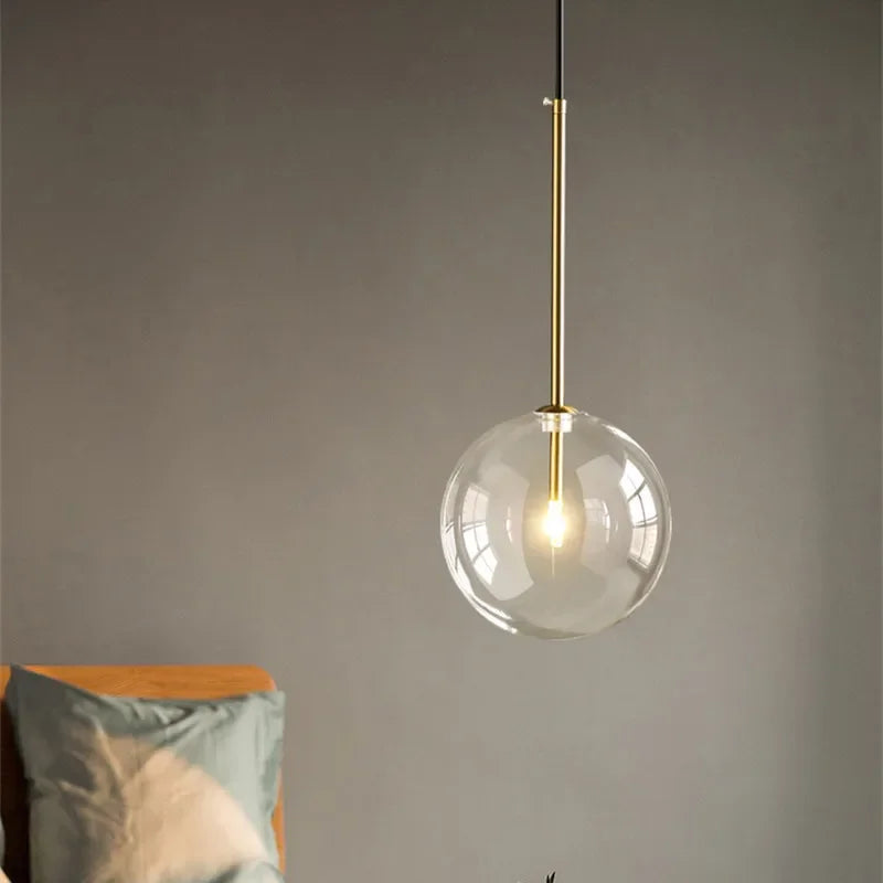 Clear Glass Globe LED Pendant Chandelier for Dining Room and Living Room