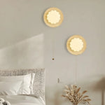 Afralia™ Wabi Sabi LED Wall Lamp, Pull Chain Switch, Yellow Travertine, Living Room, Bedroom