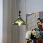 Walnut Wood LED Pendant Light Fixture with Adjustable Green Glass Shade