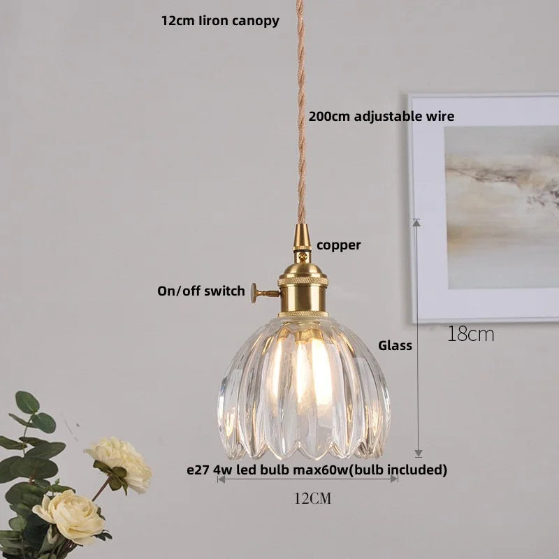 Afralia™ Flower Glass LED Pendant Lights with Walnut Wood Finish