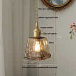 Amber Glass Pendant Light Fixture with Copper Knob Switch