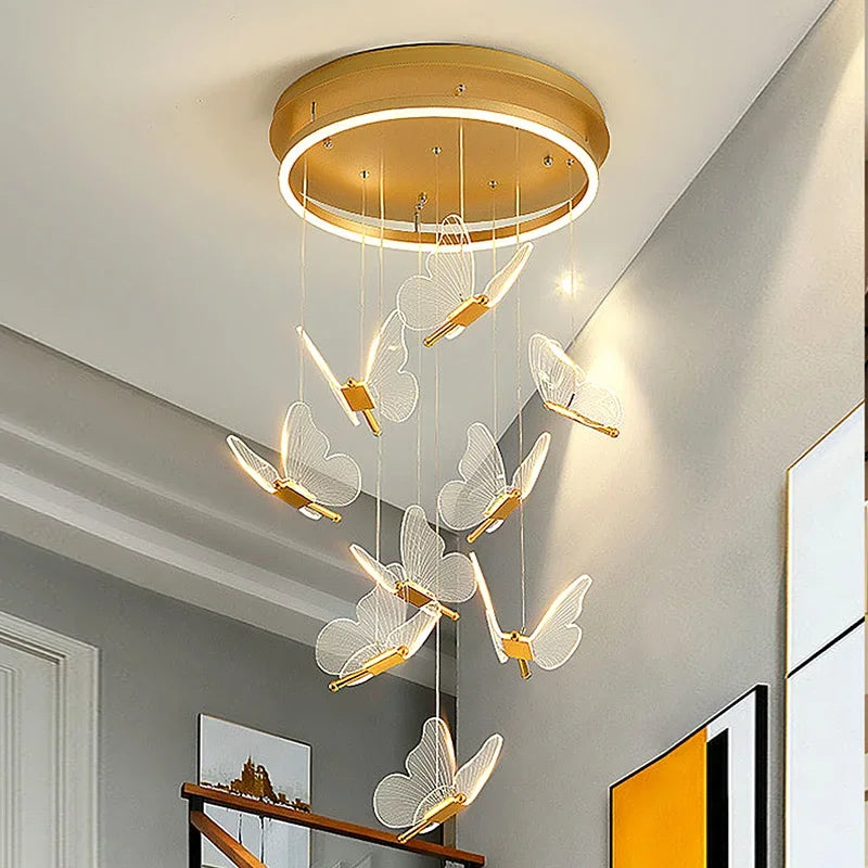 Butterfly LED Chandelier for Duplex Villa Living Room Romantic Wedding Decor