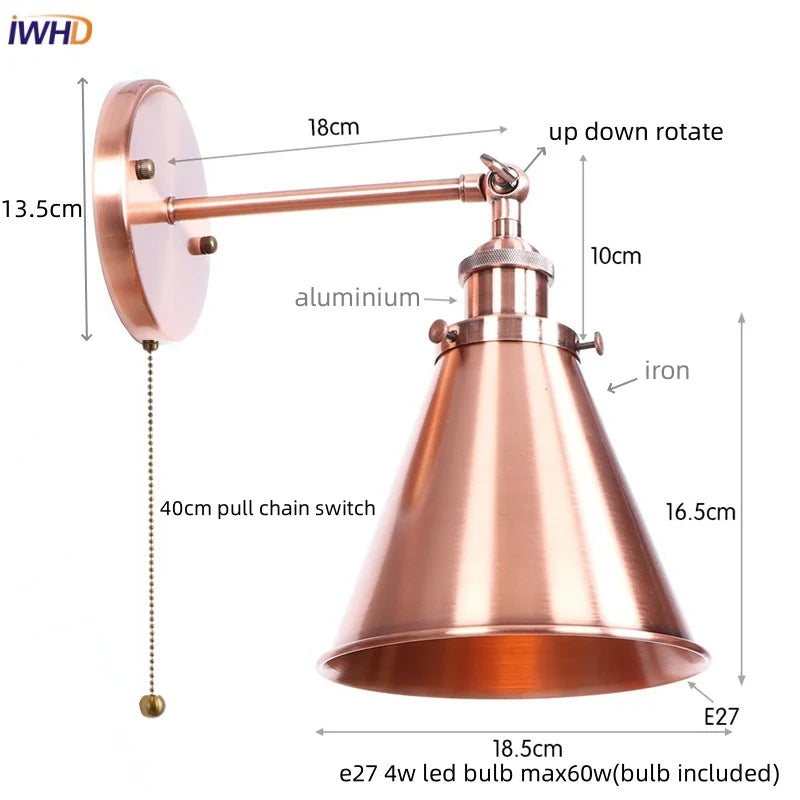 Rustic LED Wall Sconce Industrial Luminaire for Bedroom Foyer Bathroom Mirror