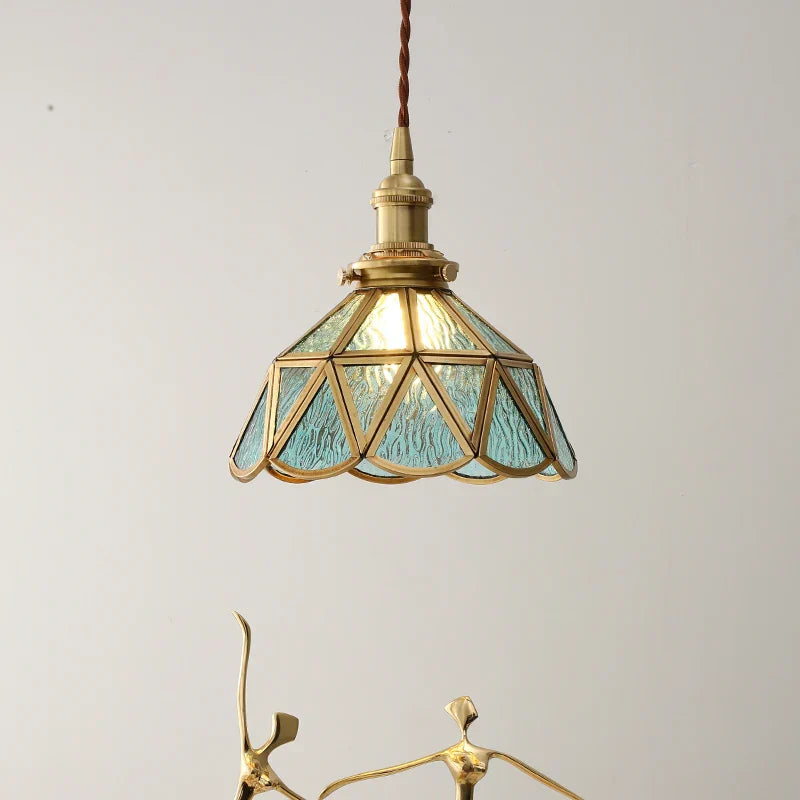 Amber Glass LED Pendant Light - Nordic Modern Copper Suspension Luminaire for Home