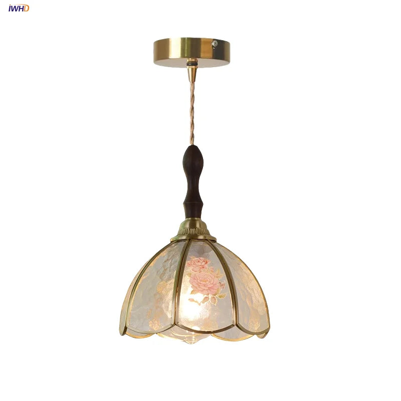 Afralia™ Walnut Tiffany Glass LED Pendant Light : Nordic Modern Kitchen Hanging Lamp