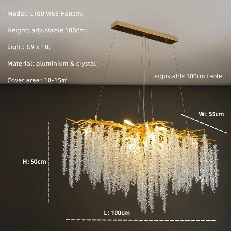 Afralia™ Crystal Tassel LED Branch Chandelier for Dining Room and Home Decor