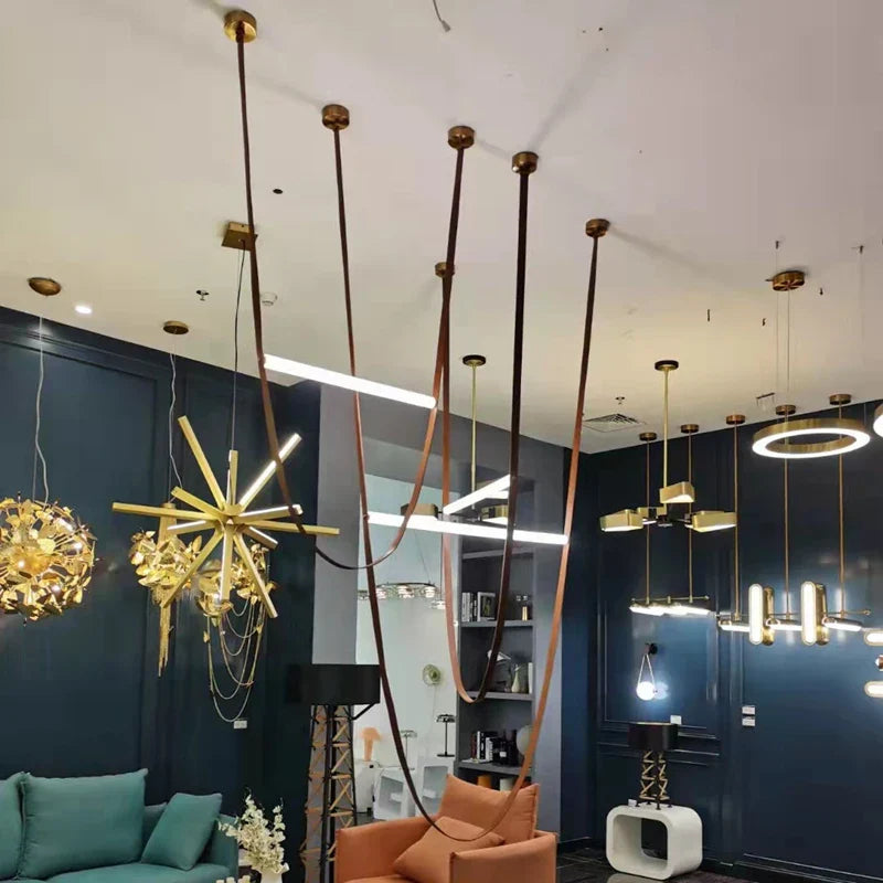 Modern Leather Belt Pendant Lights for Living Room Chandelier
