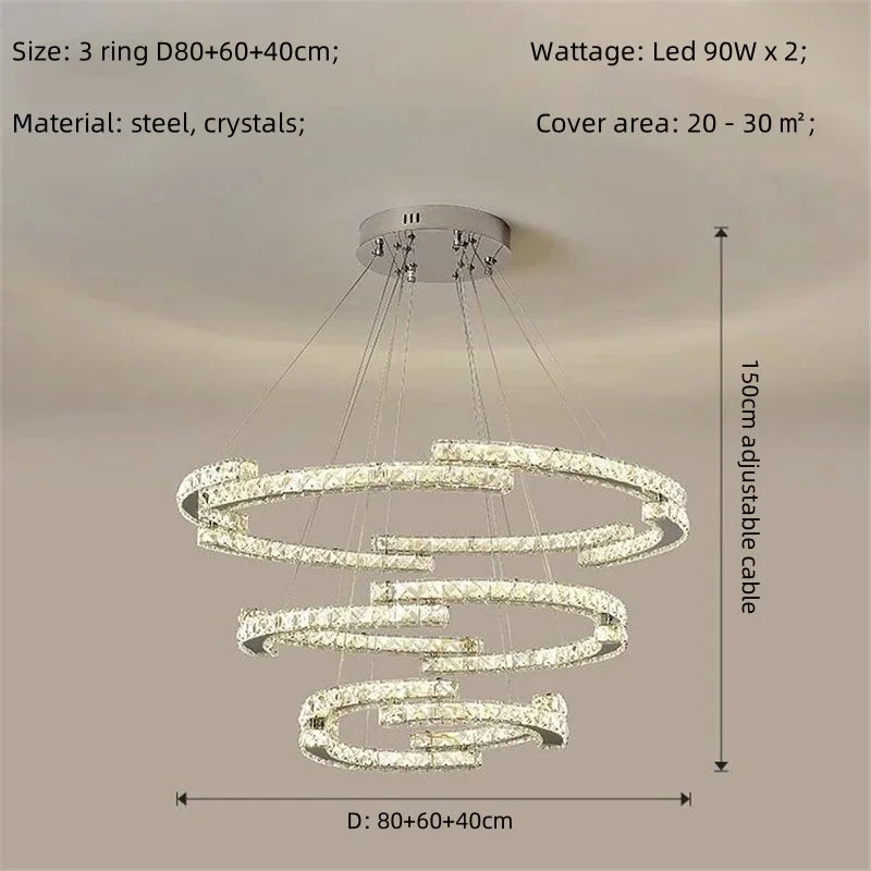 Crystal LED Chandelier Pendant Light Modern Luxury Foyer Ceiling Lamp