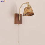 Afralia™ LED Glass & Wood Wall Lamp with Pull Chain Switch for Living Room Bedroom Mirror