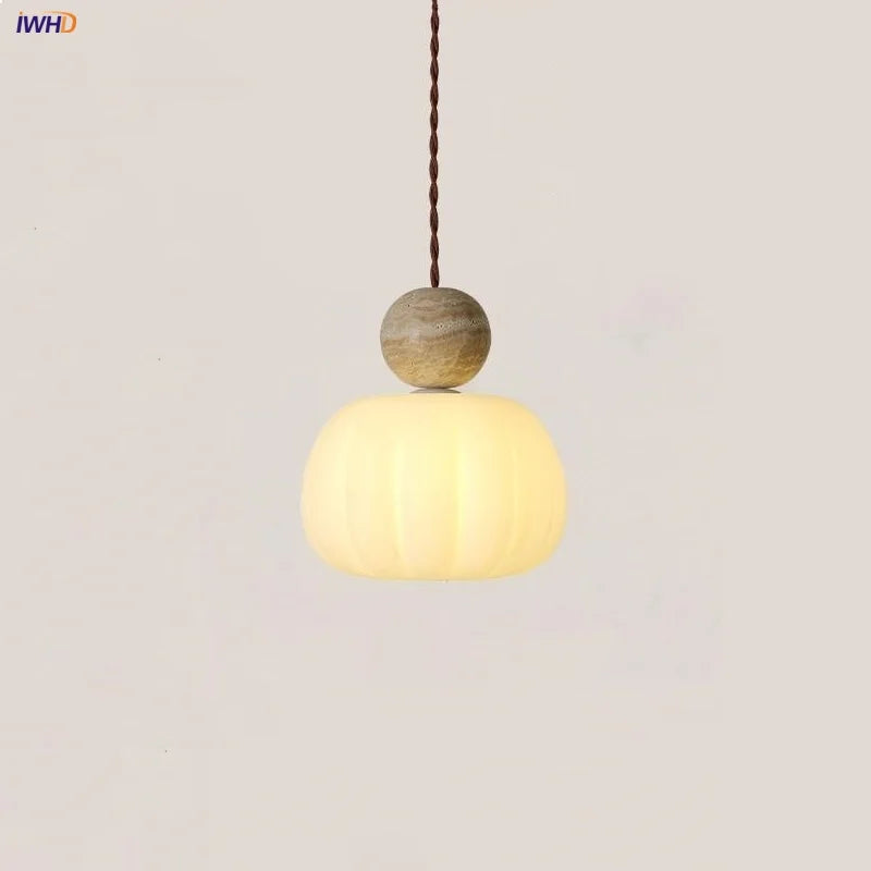 Wabi Sabi Yellow Travertine LED Pendant Lamp Wood Hanging Lights