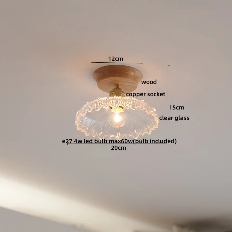 White Ceramic LED Ceiling Light with Wood Canopy for Kitchen and Living Room