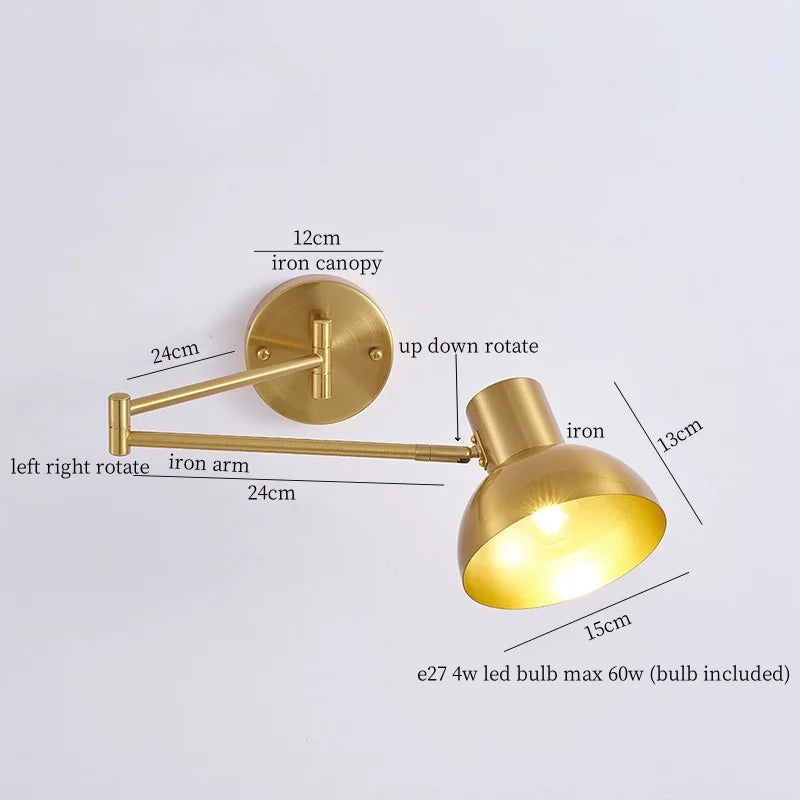 Swing Arm LED Wall Light for Bedroom Kitchen Living Room Mirror Bedside Lamp