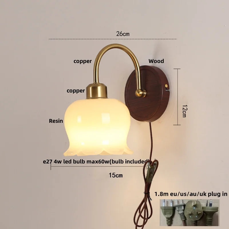 Glass LED Wall Sconce with Pull Chain Switch for Hallway, Bedroom, and Foyer