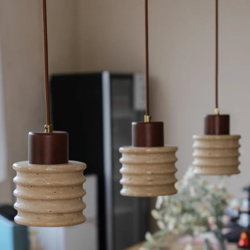 Yellow Travertine LED Pendant Light - Modern Nordic Adjustable Hanging Lamp