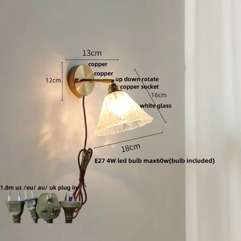 Japanese Style LED Wall Sconce Glass Rotate Pull Chain Switch Stair Light