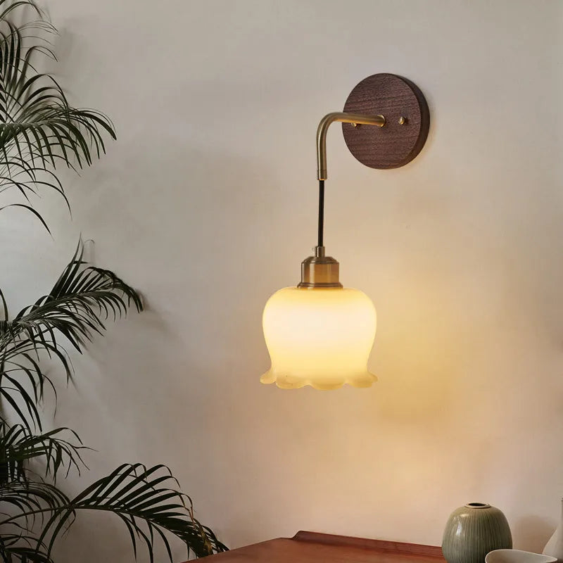 Walnut Wood LED Wall Lamp: Modern Nordic Resin Bathroom Mirror Stair Light