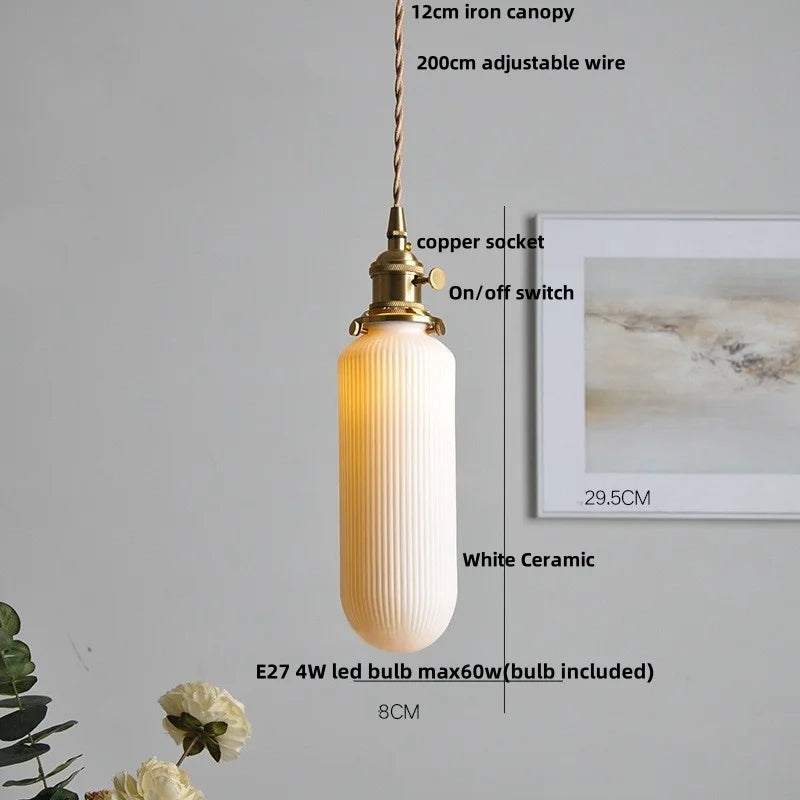 White Ceramic LED Pendant Light Fixture, Modern Nordic Hanging Lamp